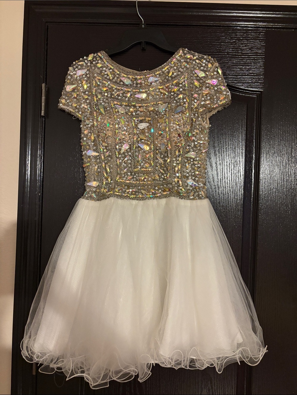 Girls' Embellished Gold & White Party Dress